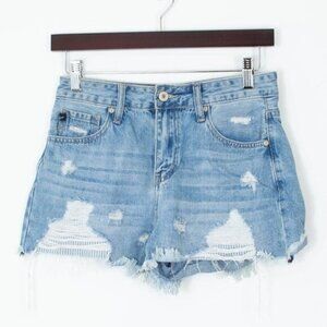 Kancan Womens Renee High Rise Distressed Denim Jean Shorts Size 24 Boho Festival